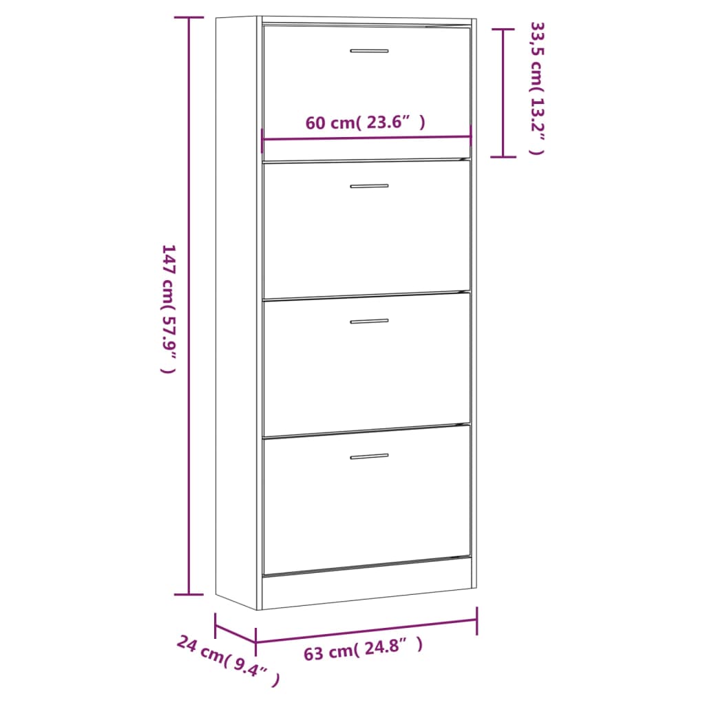 Schoenenkast 63x24x103 cm bewerkt hout