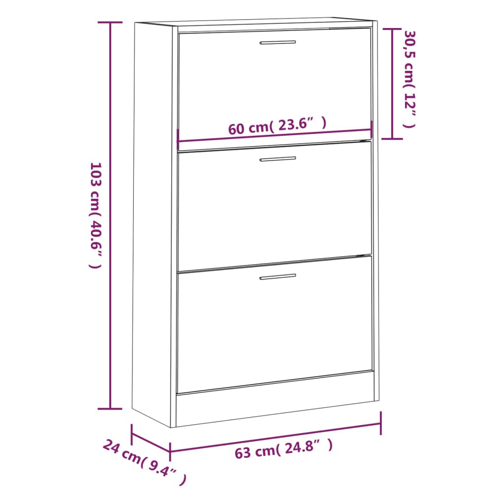 Schoenenkast 63x24x81 cm bewerkt hout