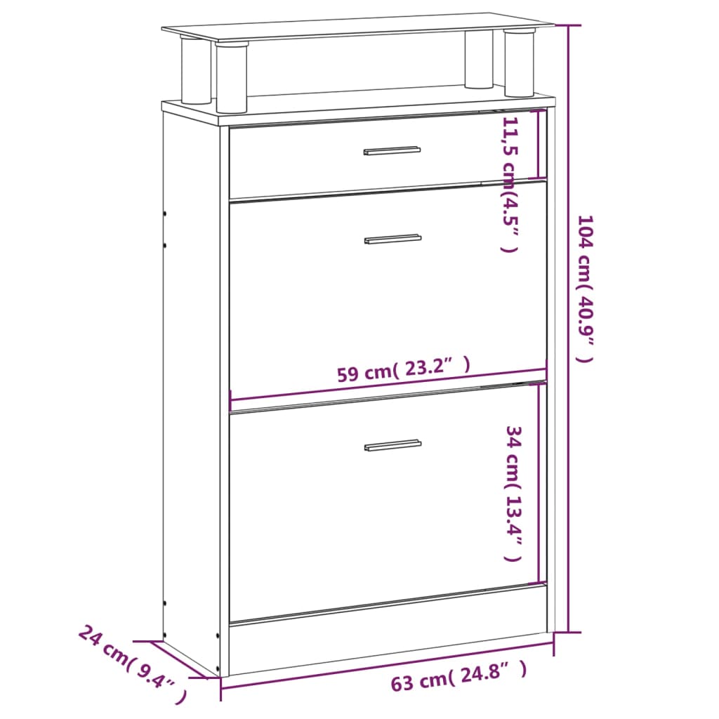 Schoenenkast 63x24x104 cm bewerkt hout