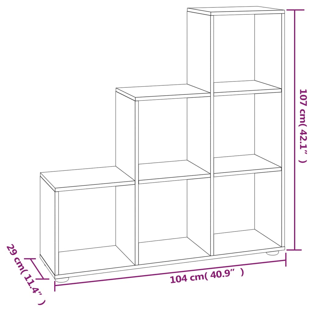 Boekenkast trapvormig 107 cm bewerkt hout eikenkleurig