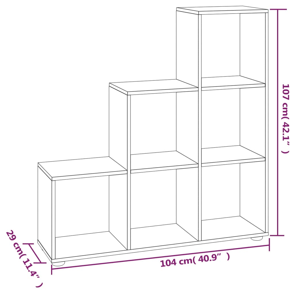 Boekenkast trapvormig 107 cm bewerkt hout eikenkleurig