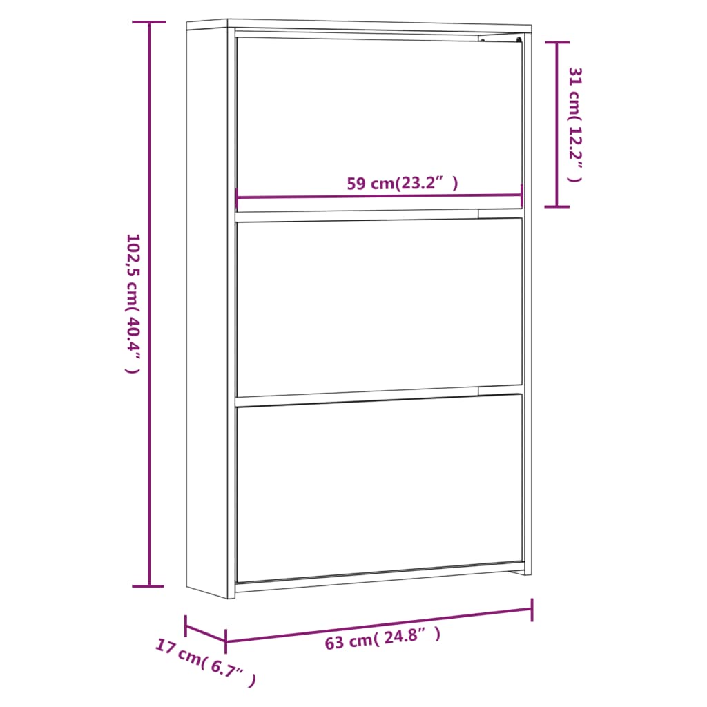 Schoenenkast tweelaags met spiegel 63x17x67 cm