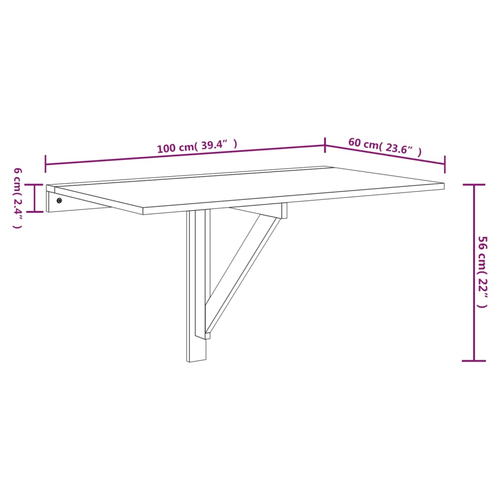 Wandtafel inklapbaar 100x60 cm eikenkleurig