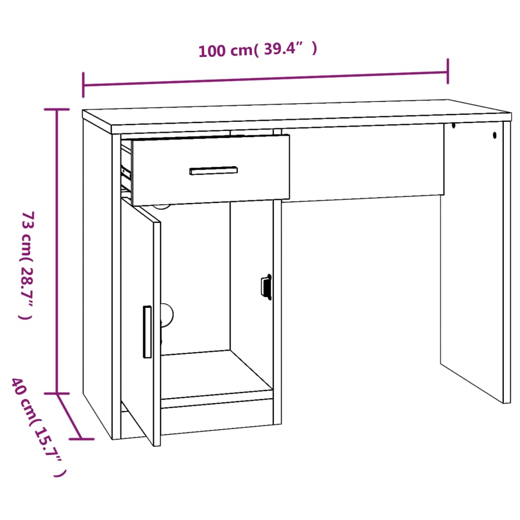 Bureau met kast en lade 100x40x73 cm bewerkt hout