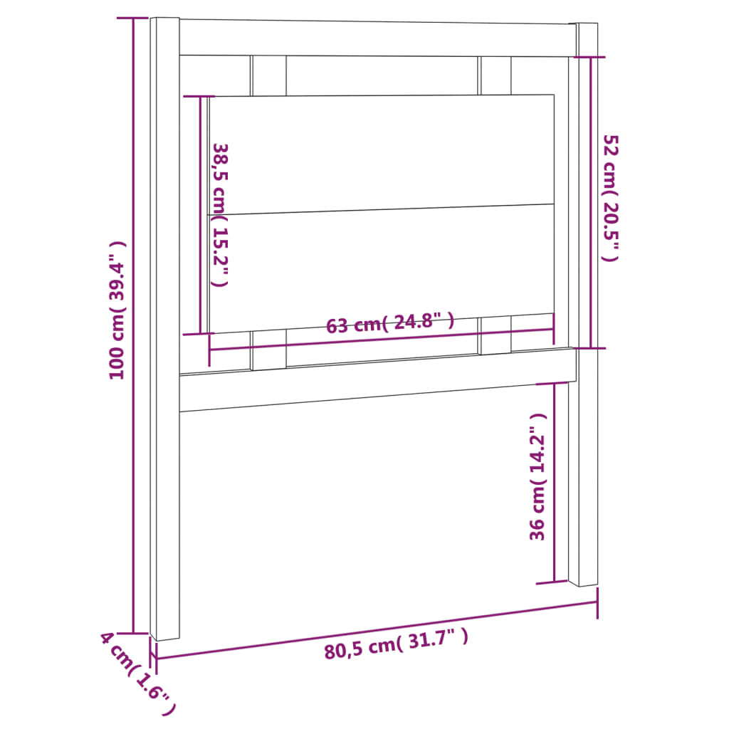 Hoofdbord 185,5x4x100 cm massief grenenhout