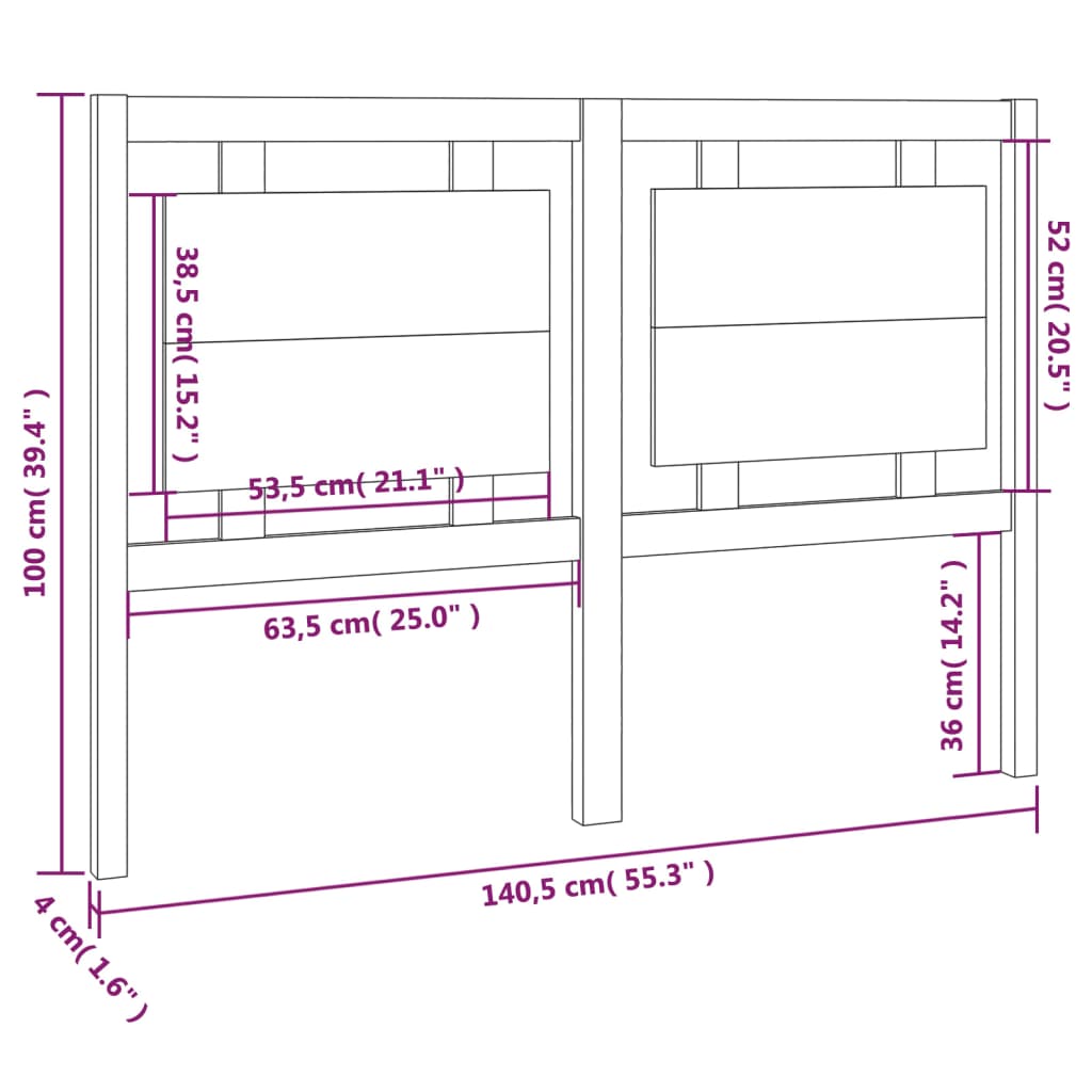 Hoofdbord 185,5x4x100 cm massief grenenhout