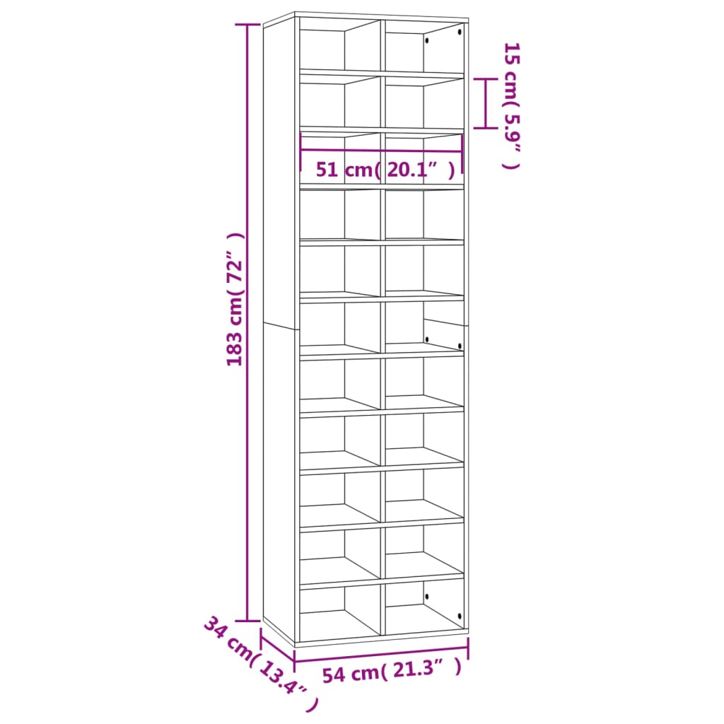 Schoenenkast 54x34x183 cm bewerkt hout eikenkleur