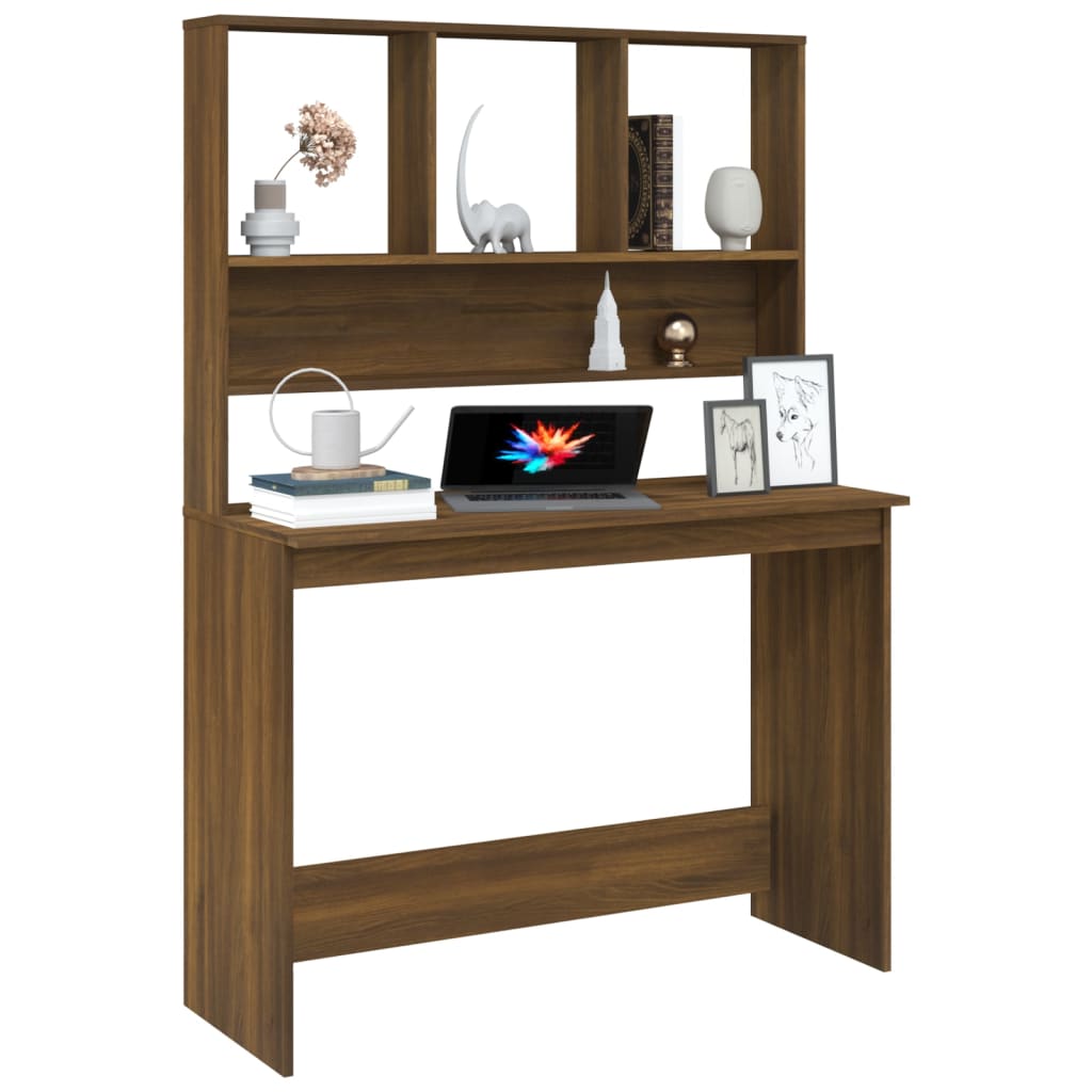 Bureau met schappen 110x45x157 cm bewerkt hout bruineikenkleur