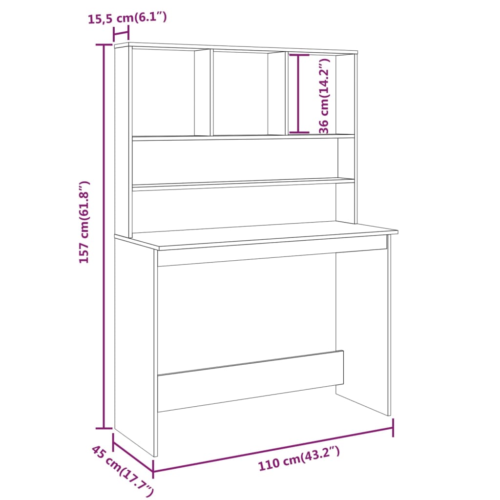 Bureau met schappen 110x45x157 cm bewerkt hout bruineikenkleur