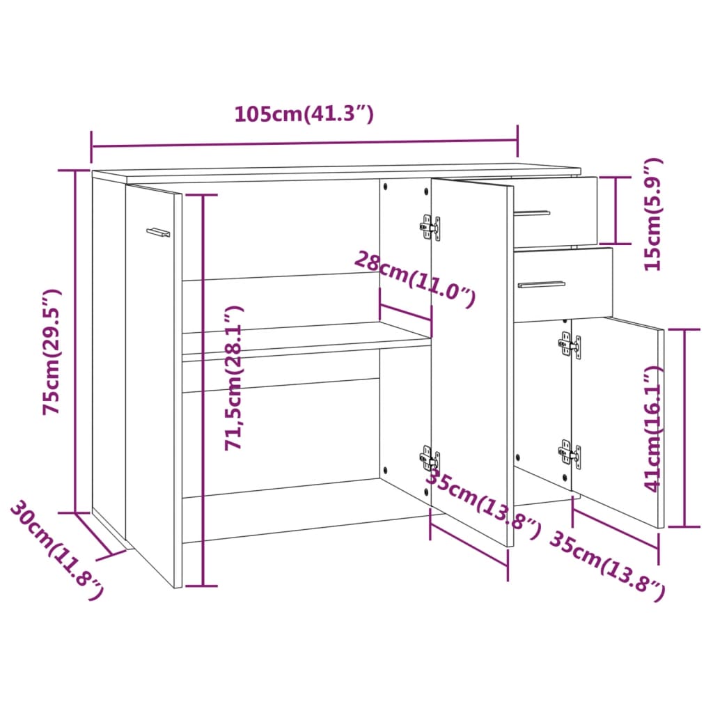 Dressoir 105x30x75 cm bewerkt hout