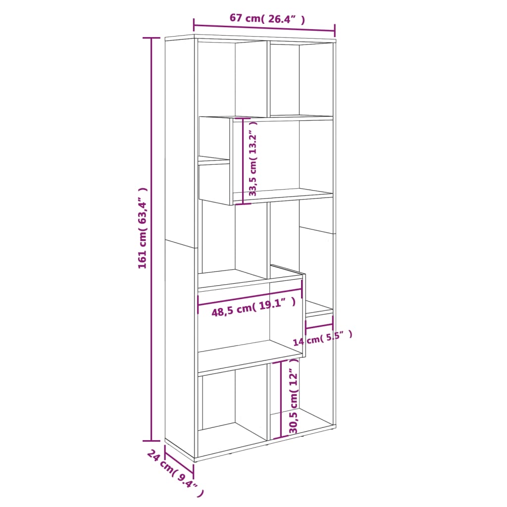 Boekenkast 67x24x161 cm bewerkt hout