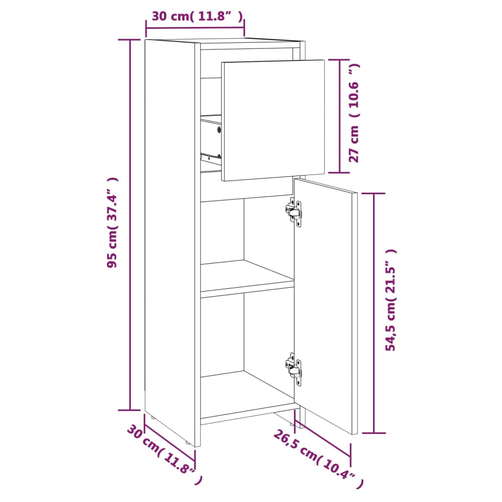 Badkamerkast 30x30x95 cm bewerkt hout