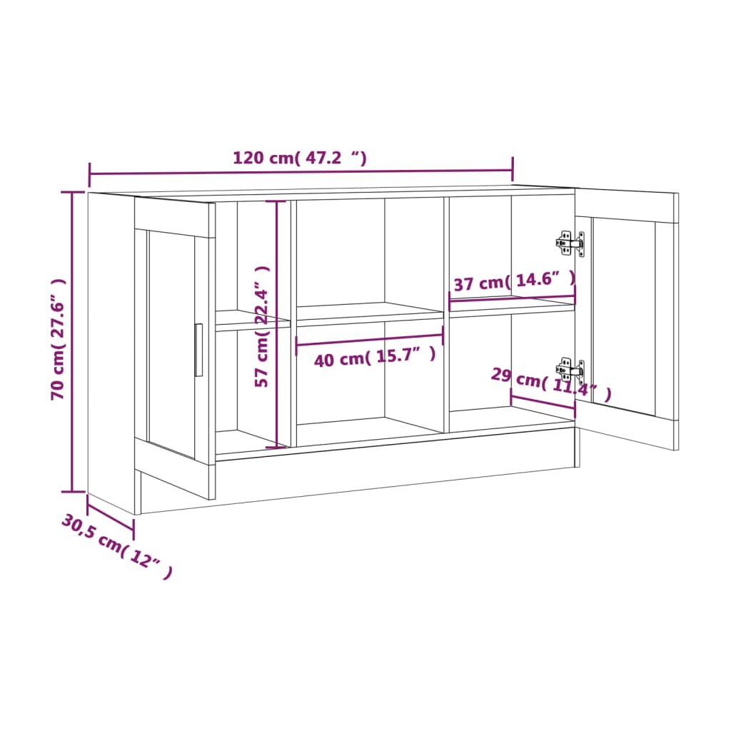 Vitrinekast 120x30,5x70 cm bewerkt hout