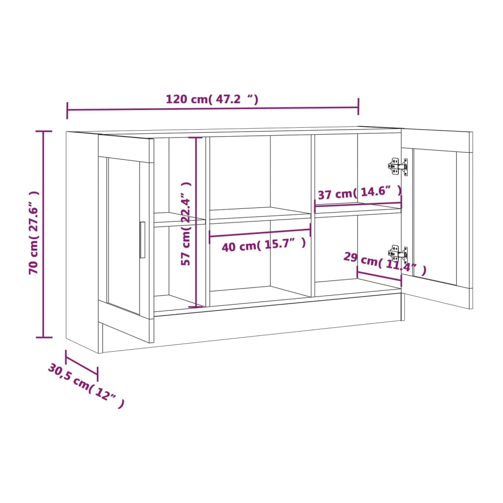 Vitrinekast 120x30,5x70 cm bewerkt hout zwart