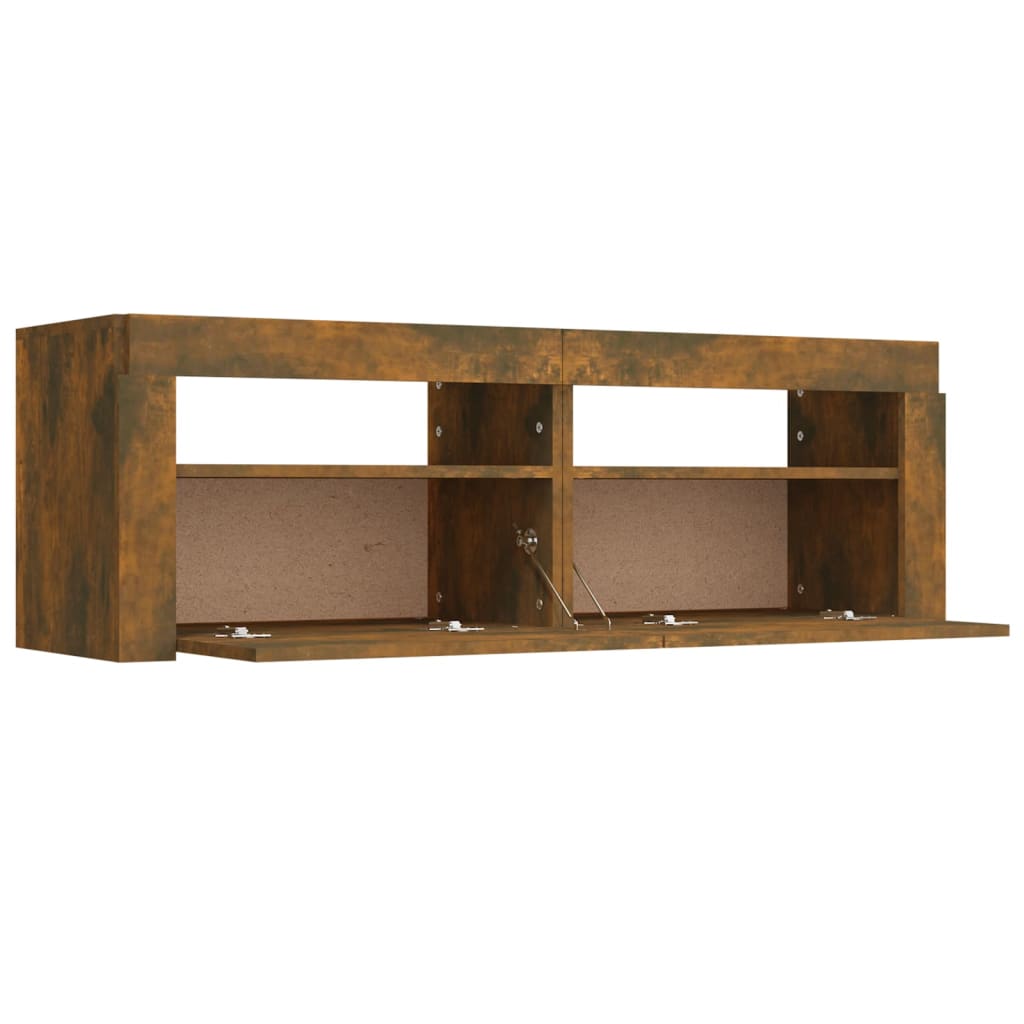 Tv-meubel met LED 120x35x40 cm bewerkt hout artisanaal eiken