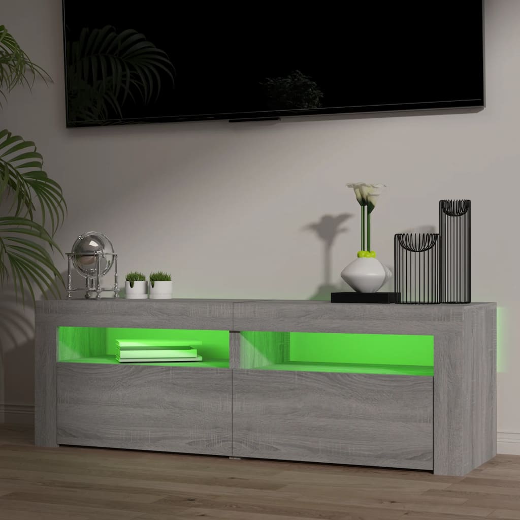 Tv-meubel met LED 120x35x40 cm bewerkt hout artisanaal eiken