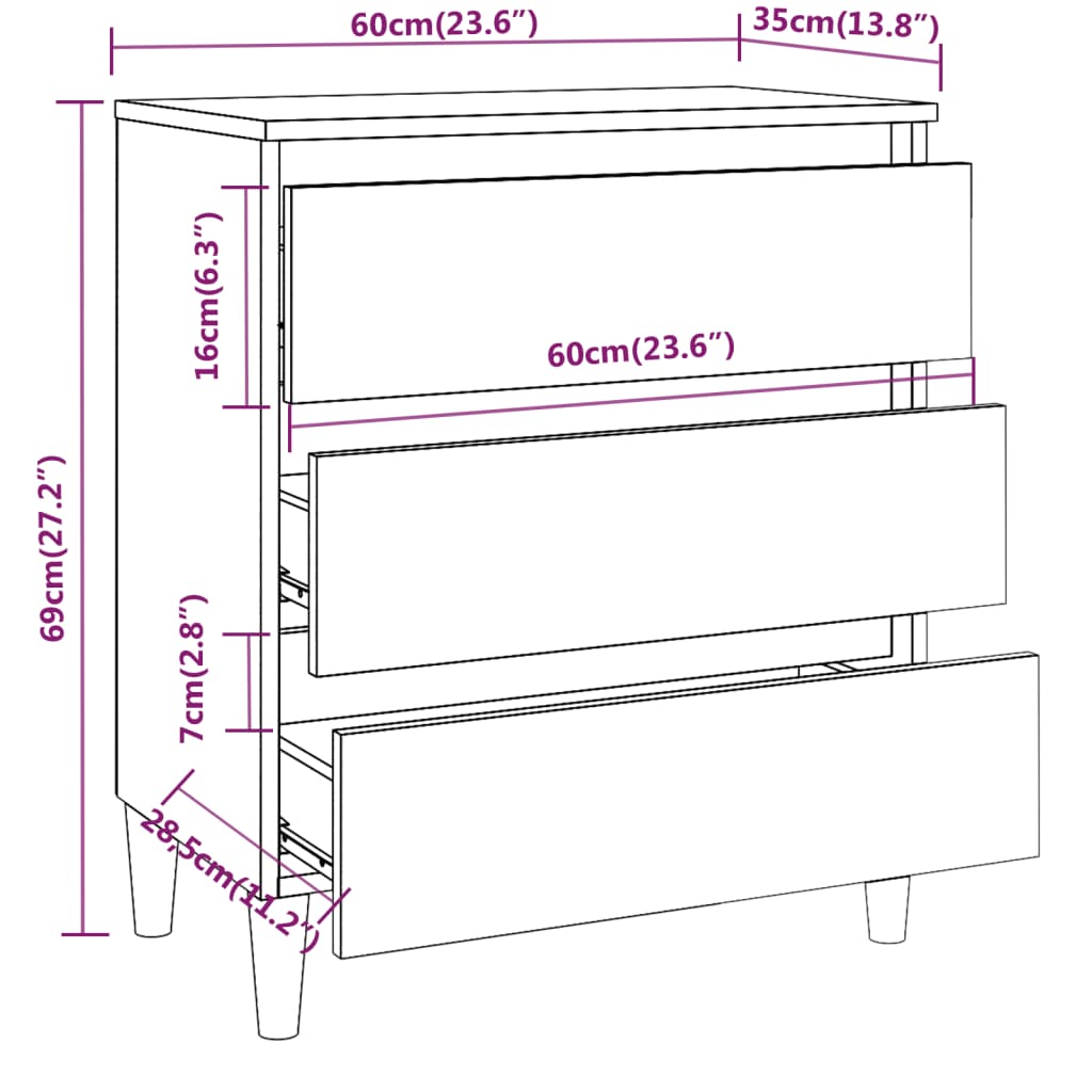 Dressoir 60x35x69 cm bewerkt hout eikenkleurig