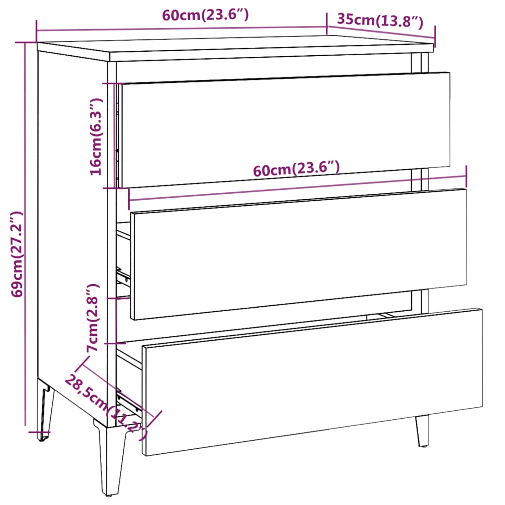 Dressoir 60x35x69 cm bewerkt hout