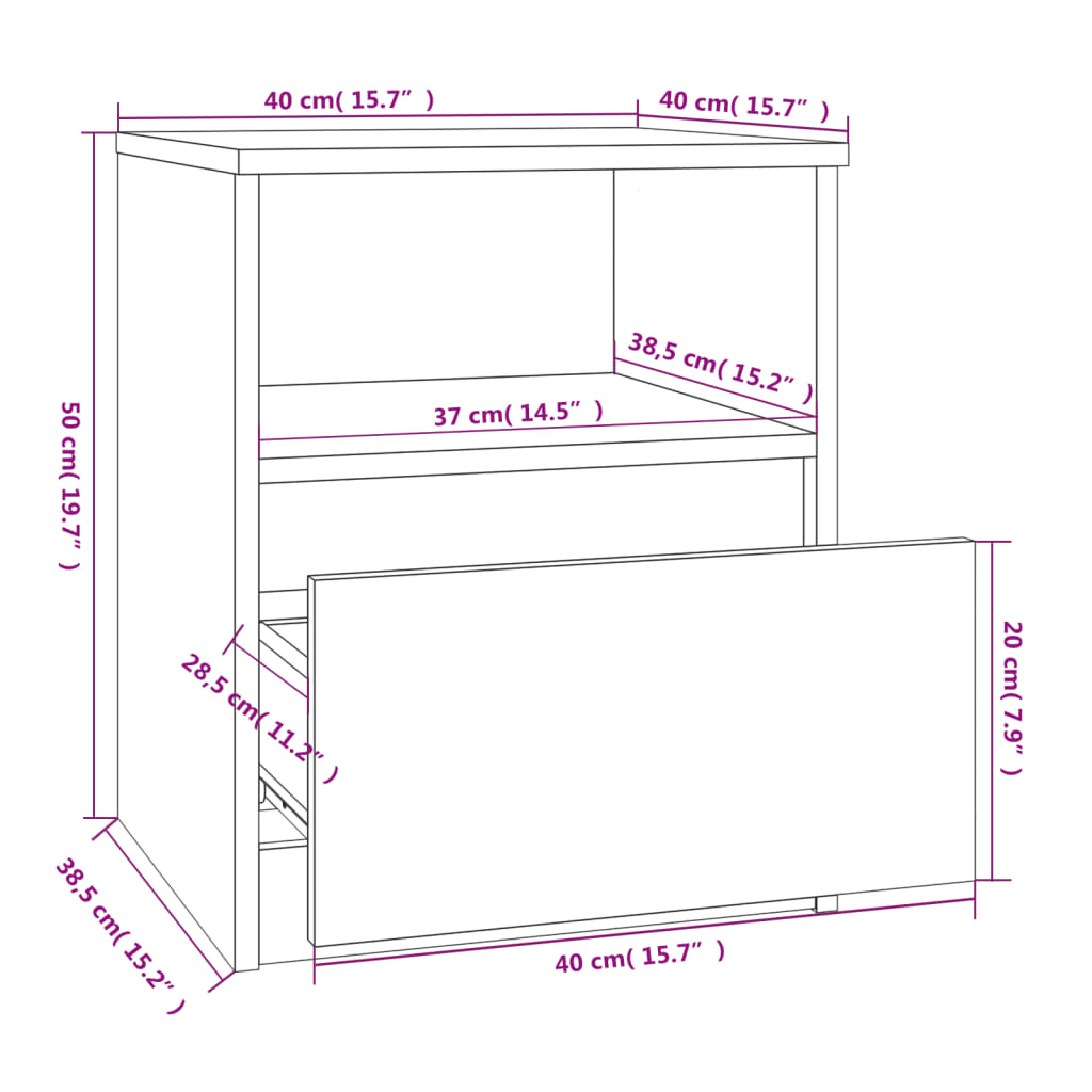 Nachtkastjes 2 st 40x40x50 cm bewerkt hout