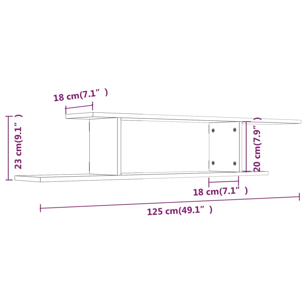 Tv-wandschap 125x18x23 cm bewerkt hout