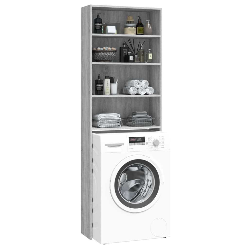 Wasmachinekast 64x24x190 cm wit en sonoma eikenkleurig