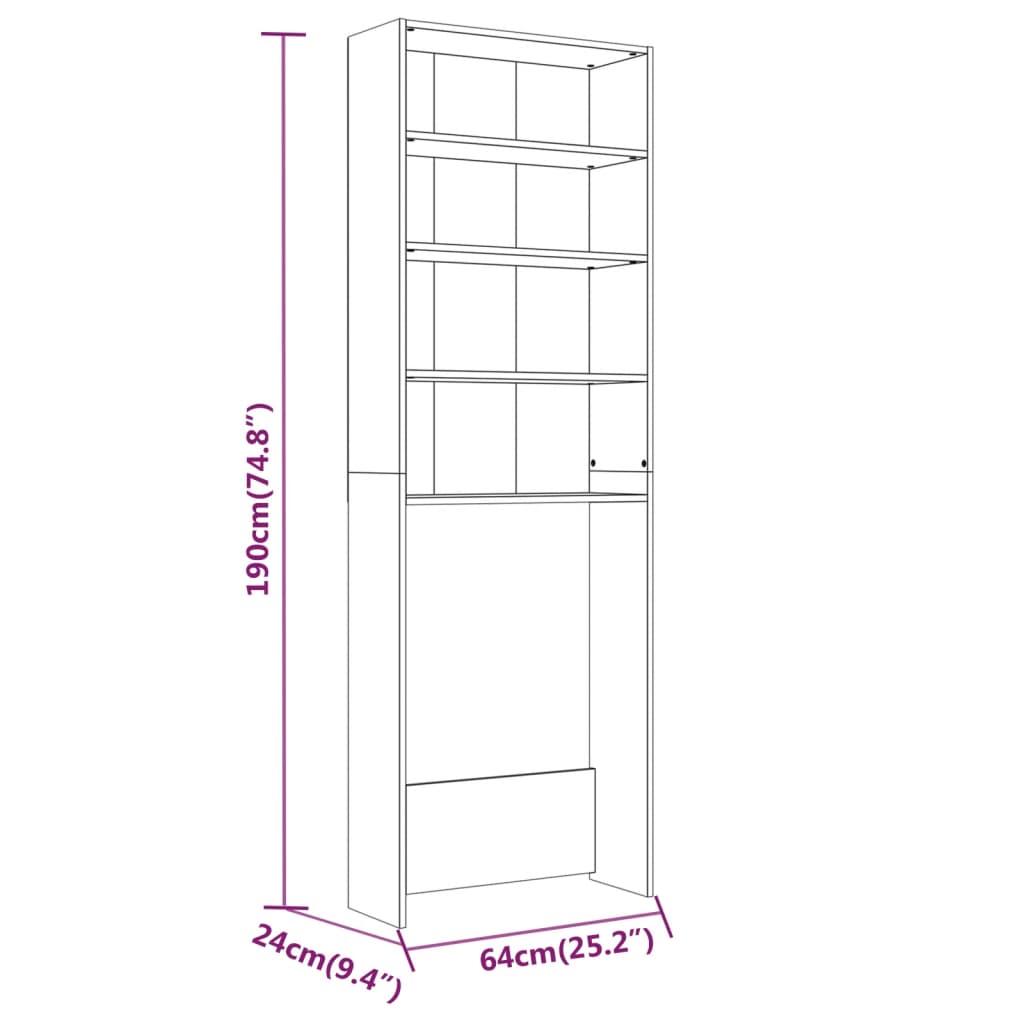 Wasmachinekast 64x24x190 cm wit en sonoma eikenkleurig