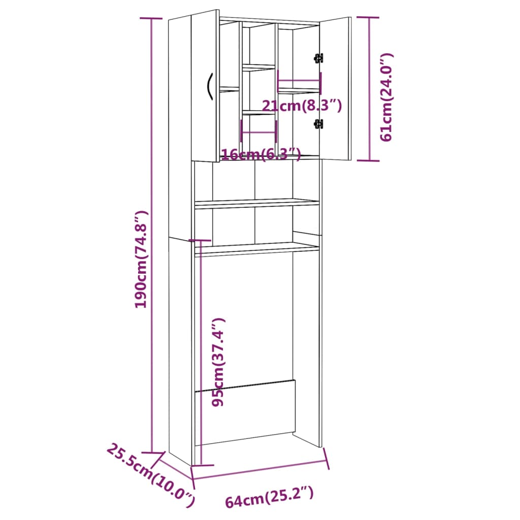 Wasmachinekast 64x25,5x190 cm