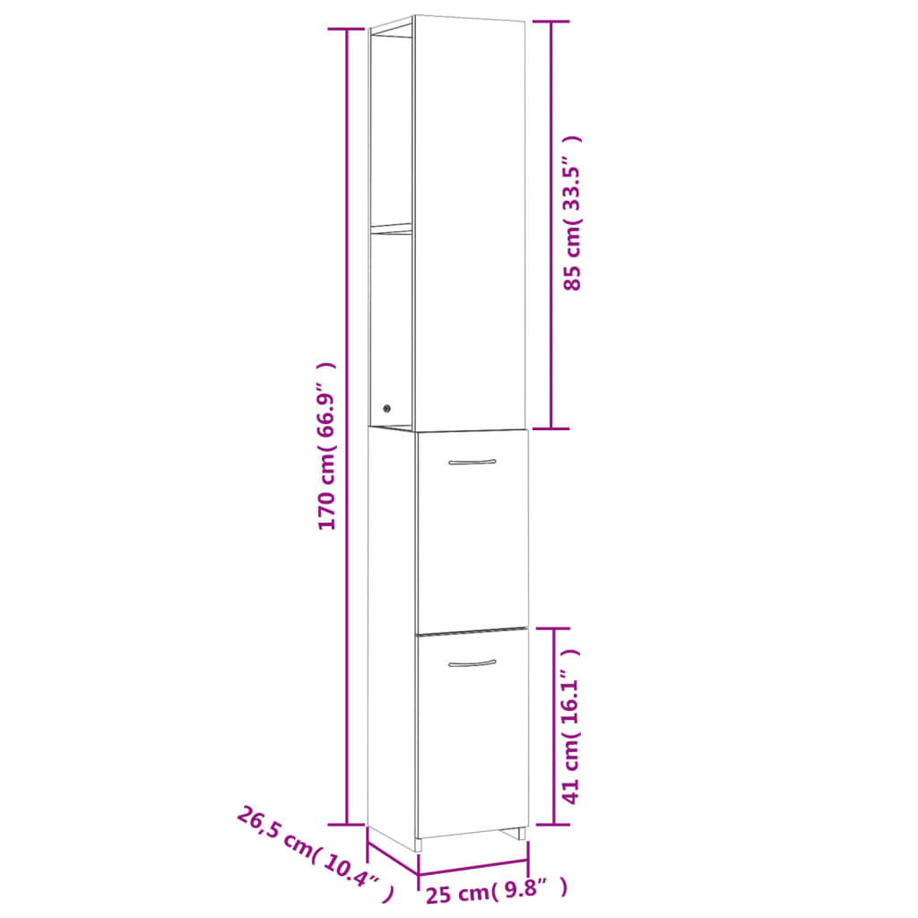 Badkamerkast 25x26,5x170 cm bewerkt hout eikenkleurig