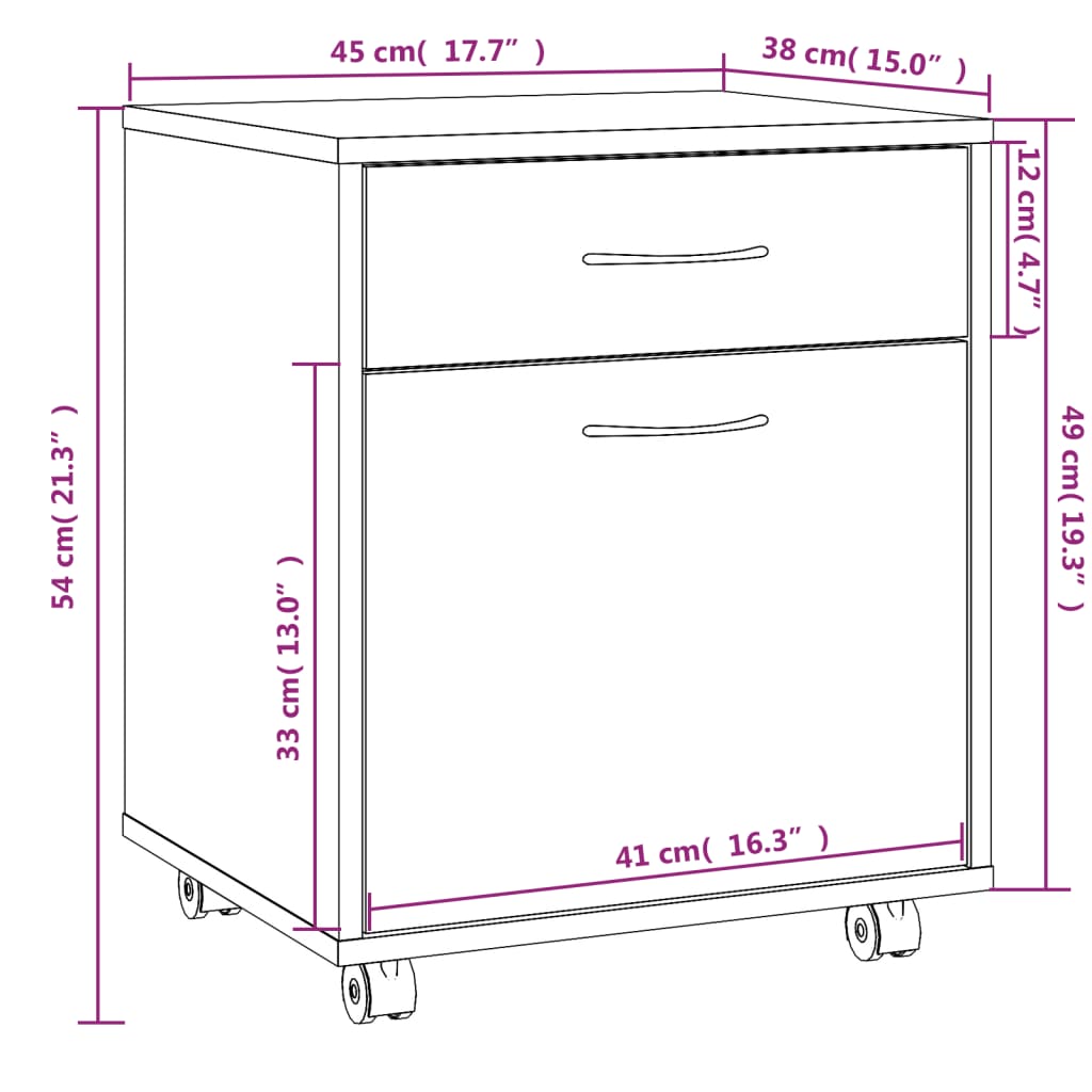 Kast verrijdbaar 45x38x54 cm bewerkt hout