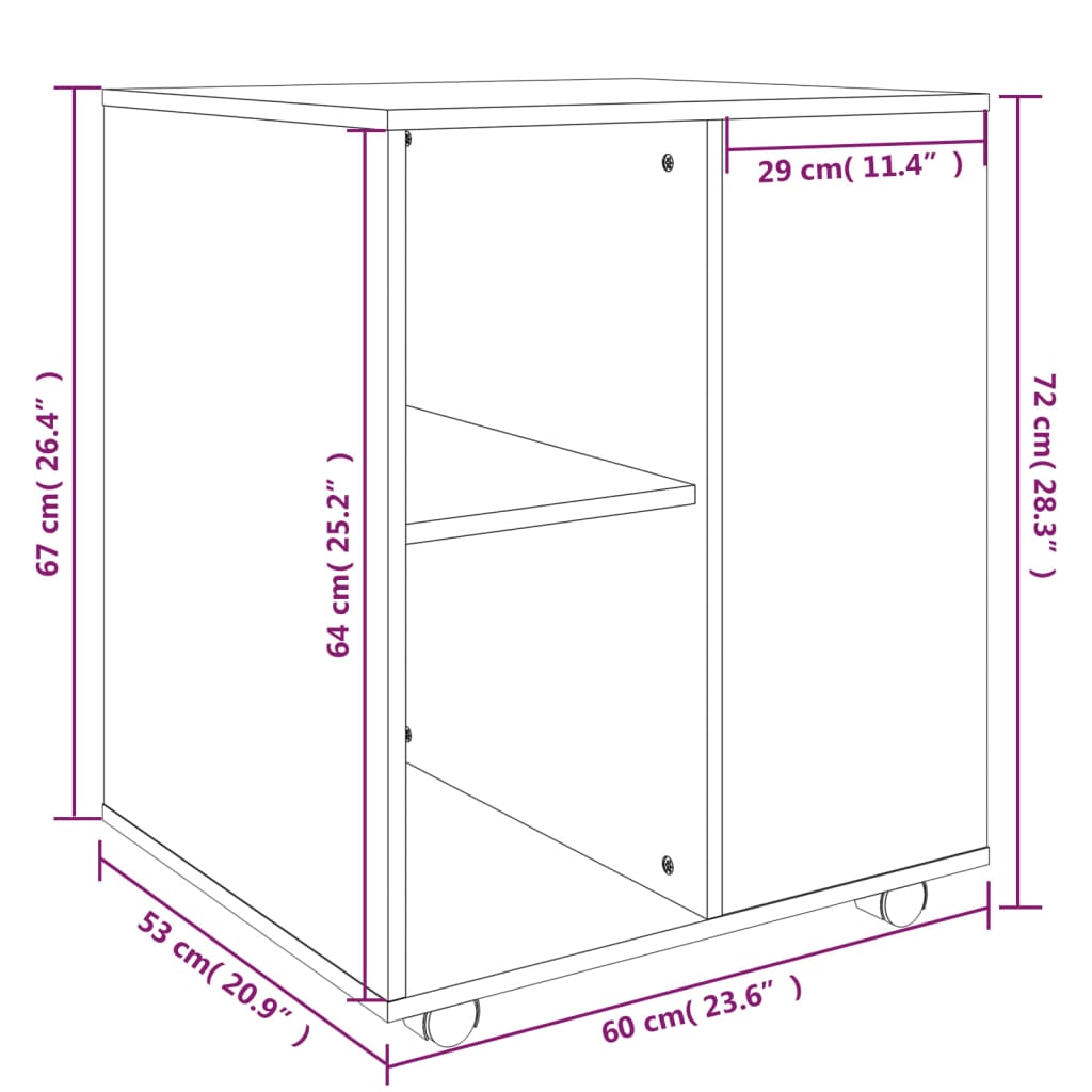 Kast verrijdbaar 60x53x72 cm bewerkt hout