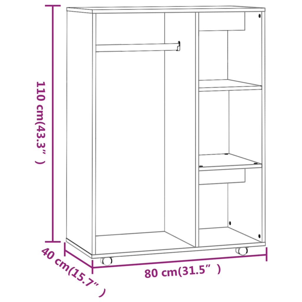 Kledingkast 80x40x110 cm bewerkt hout