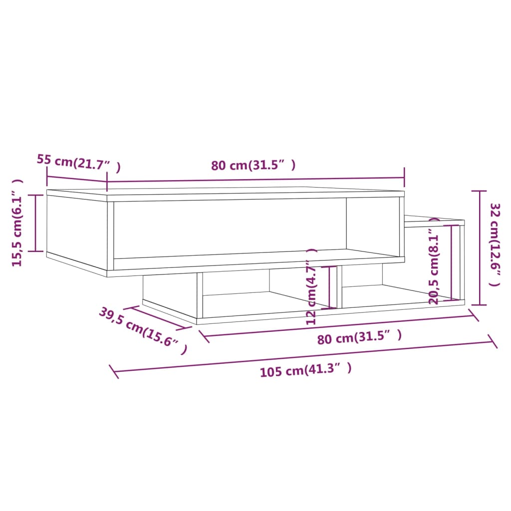 Salontafel 105x55x32 cm bewerkt hout