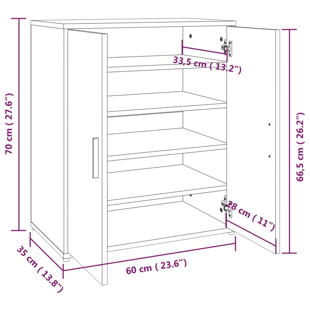 Schoenenkast 60x35x70 cm bewerkt hout eikenkleurig