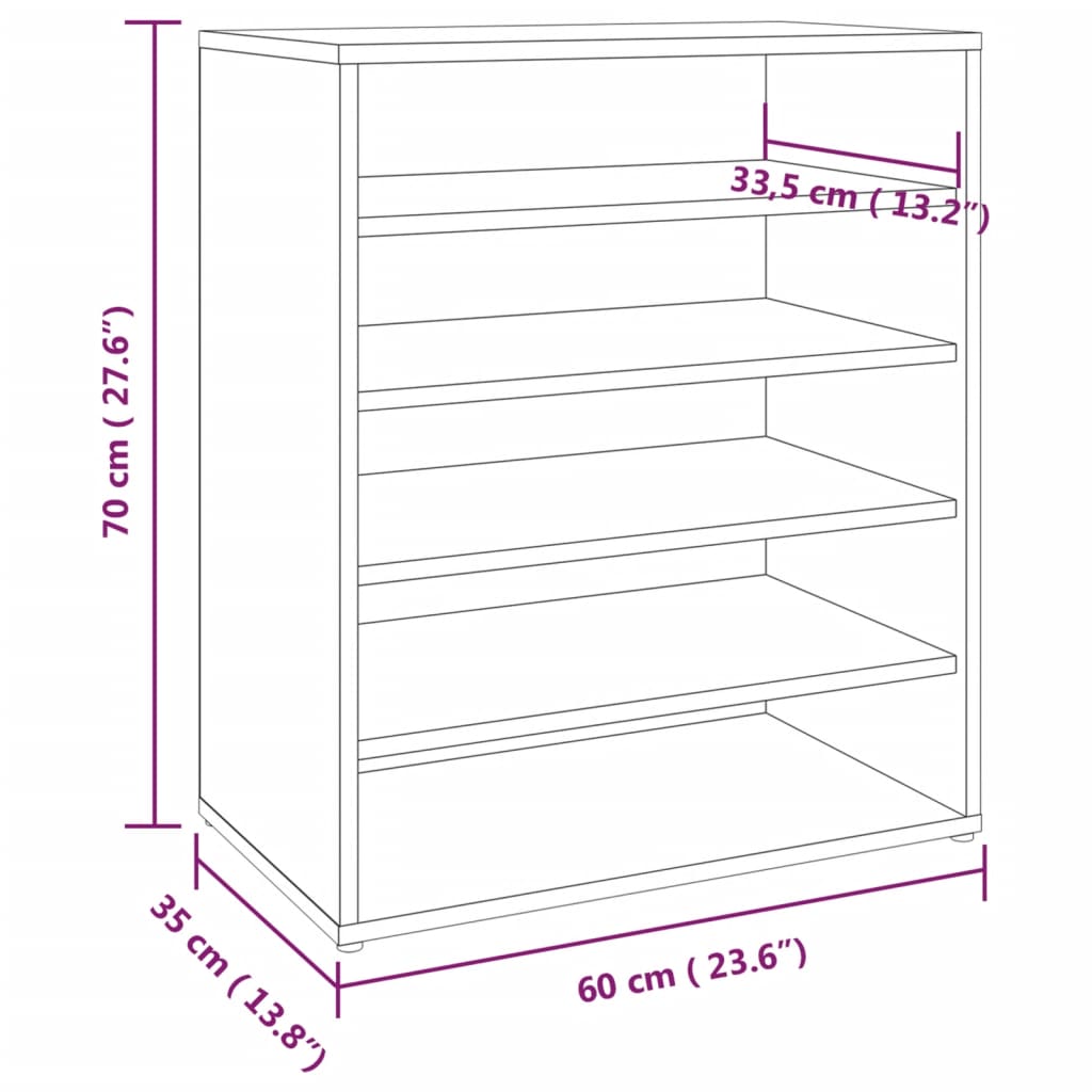 Schoenenkast 60x35x70 cm bewerkt hout eikenkleurig