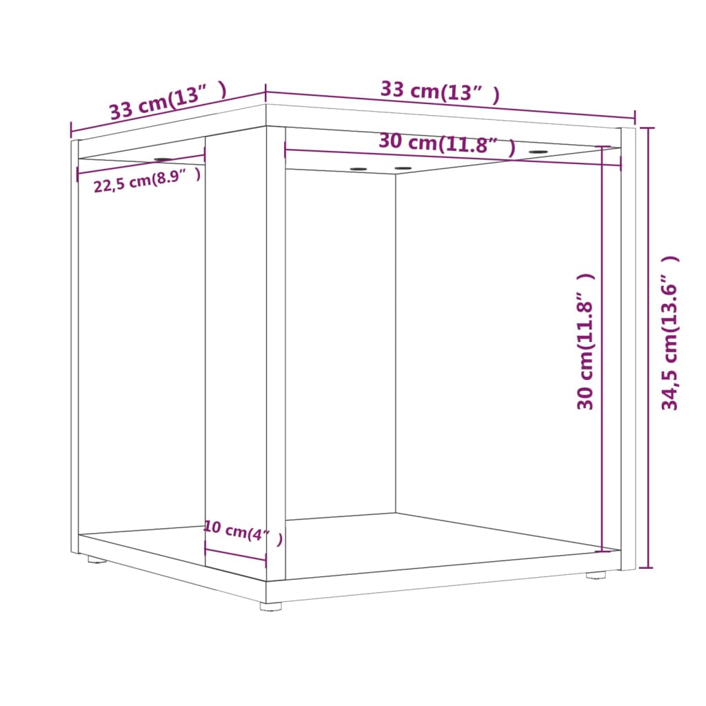 Bijzettafel 33x33x34,5 cm bewerkt hout