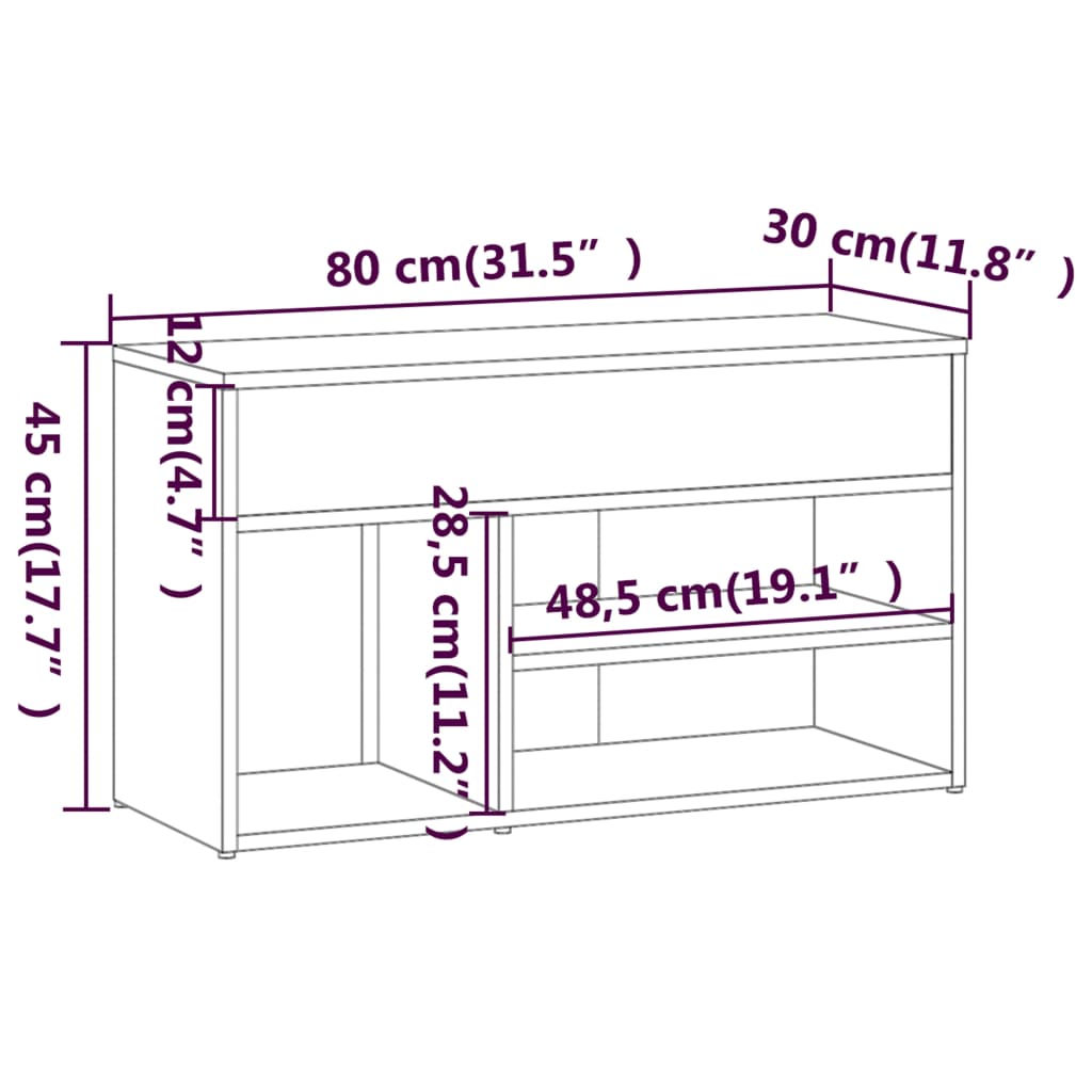 Schoenenbank 80x30x45 cm bewerkt hout