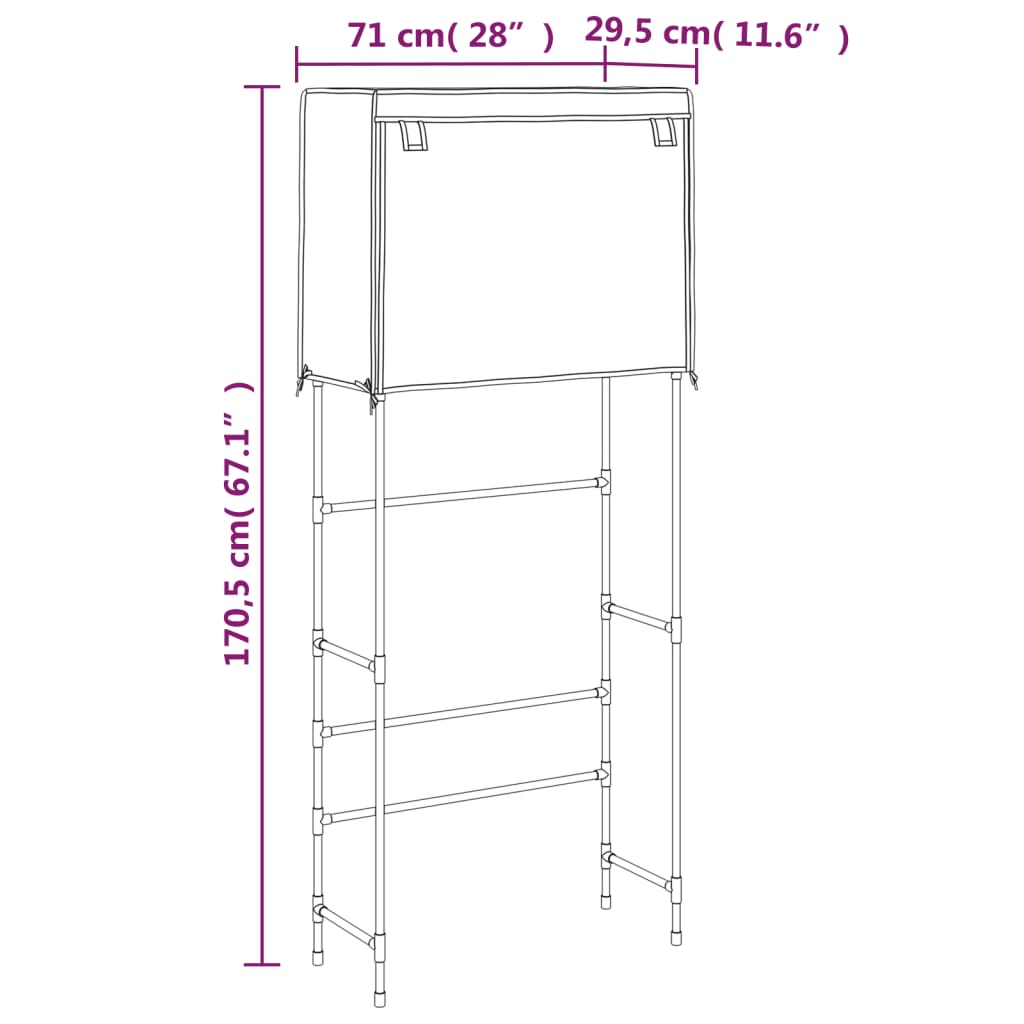 Opbergrek voor boven wasmachine 2-laags 71x29,5x170,5 cm ijzer