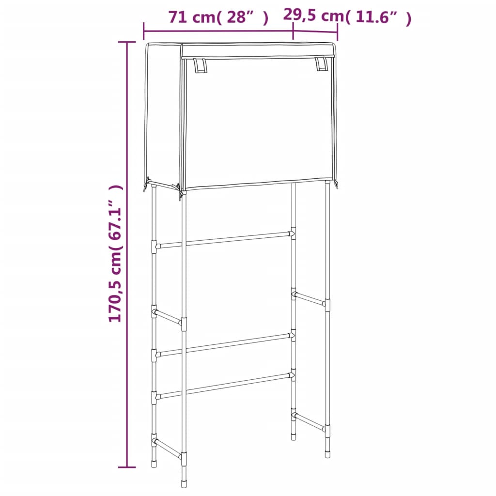 Opbergrek voor boven wasmachine 2-laags 71x29,5x170,5 cm ijzer