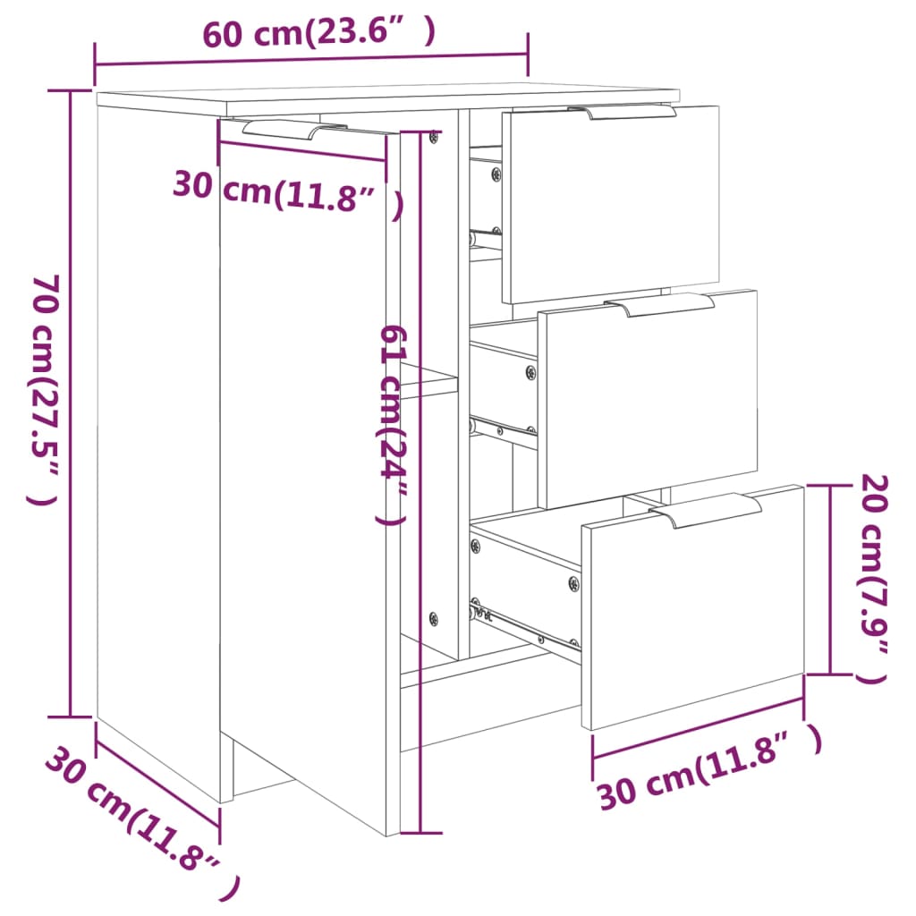 Dressoir 60x30x70 cm bewerkt hout