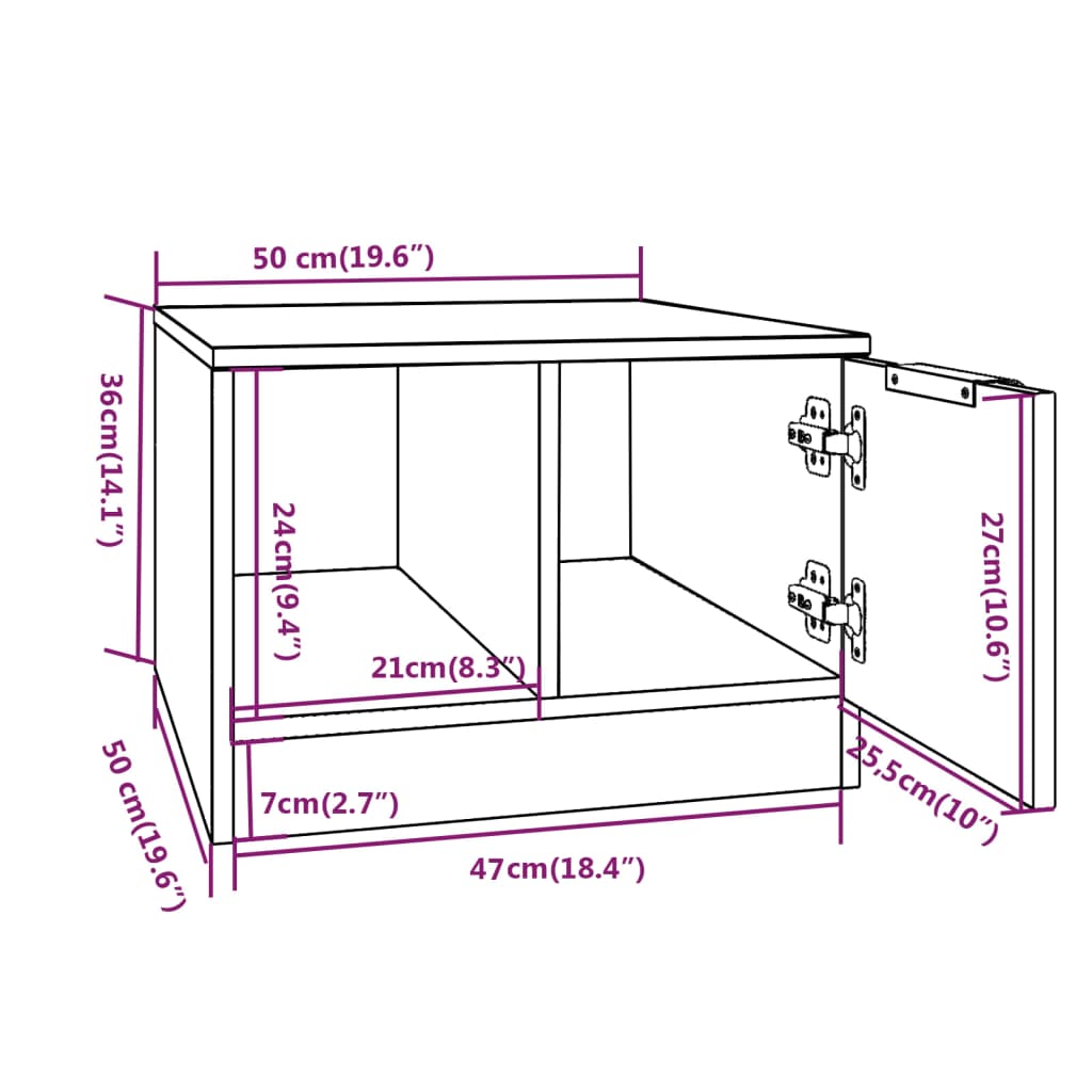 Salontafel 50x50x36 cm bewerkt hout eikenkleurig