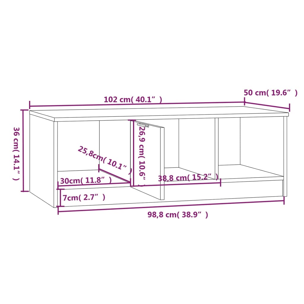 Salontafel 102x50x36 cm bewerkt hout