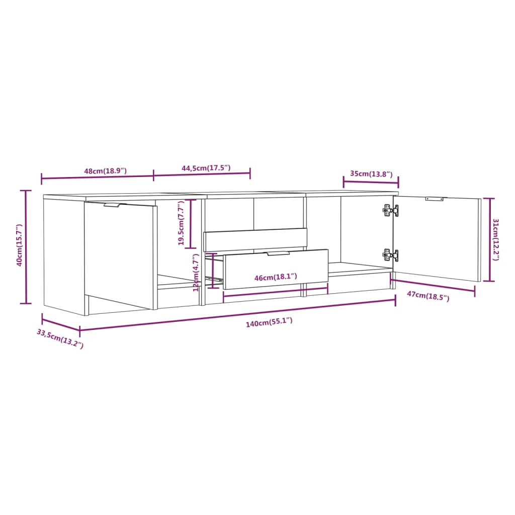 Tv-meubel 140x35x40 cm bewerkt hout eikenkleurig