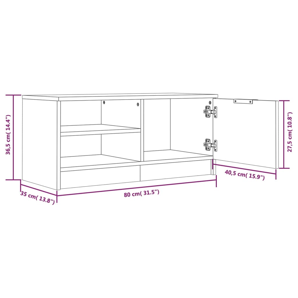 Tv-meubel 80x35x36,5 cm bewerkt hout bruin eikenkleur