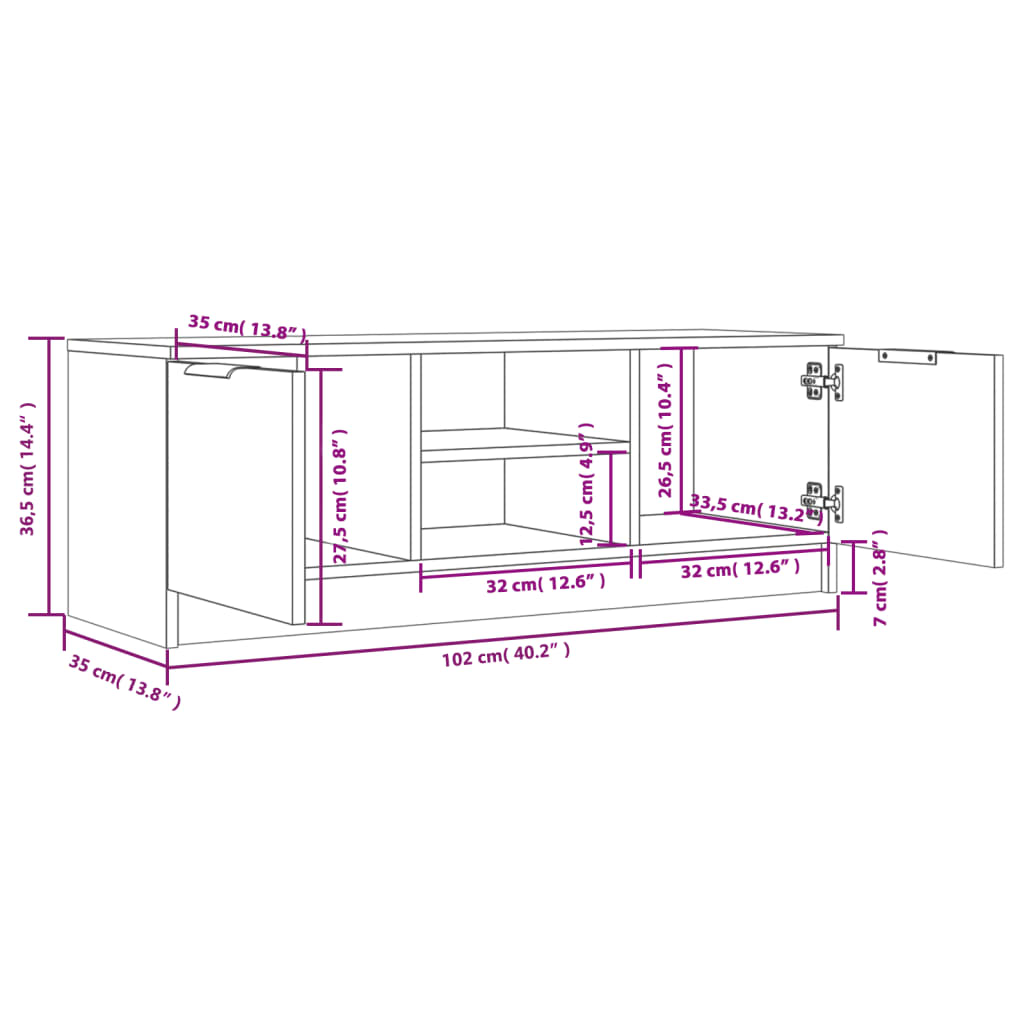 Tv-meubel 102x35x36,5 cm bewerkt hout