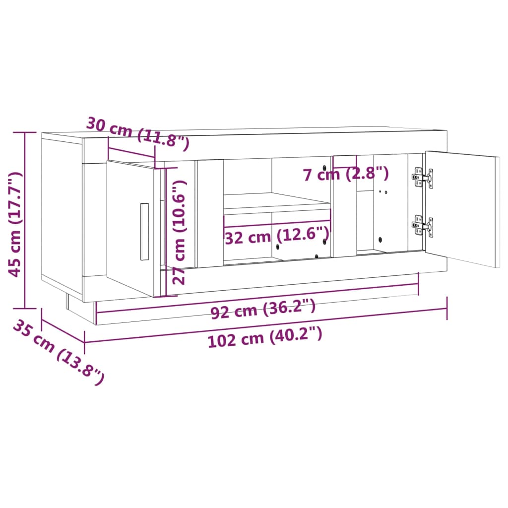 Tv-meubel 102x35x45 cm bewerkt hout bruin eikenkleur