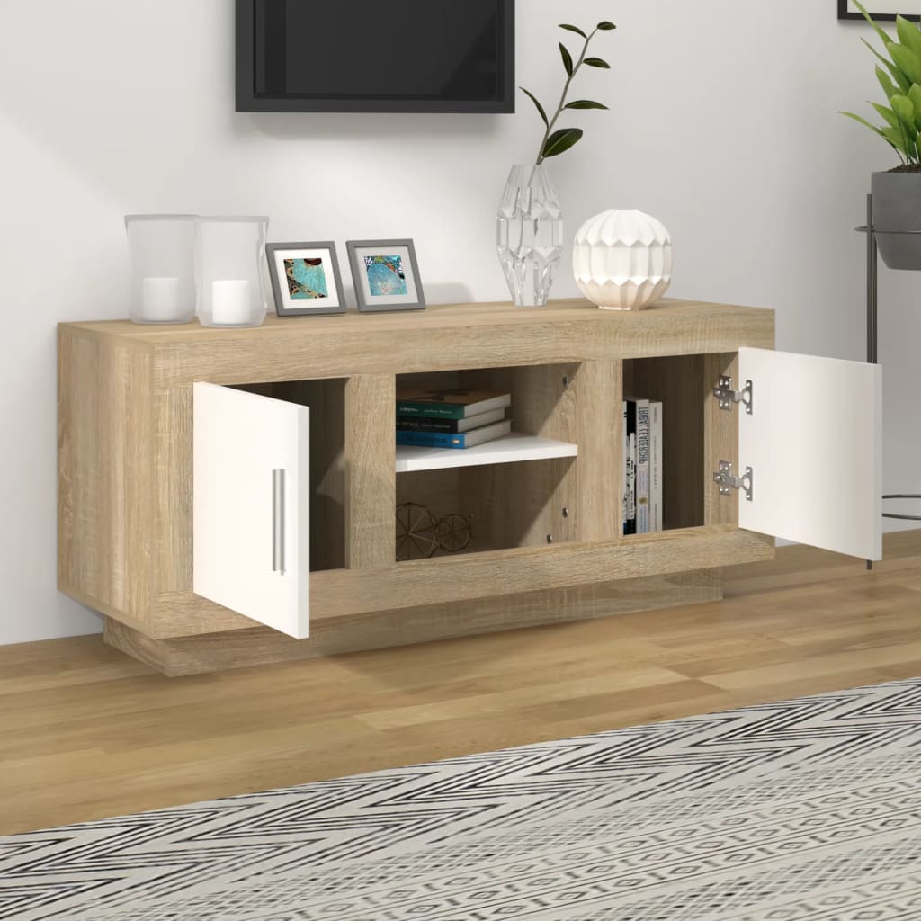 Tv-meubel 102x35x45 cm bewerkt hout bruin eikenkleur