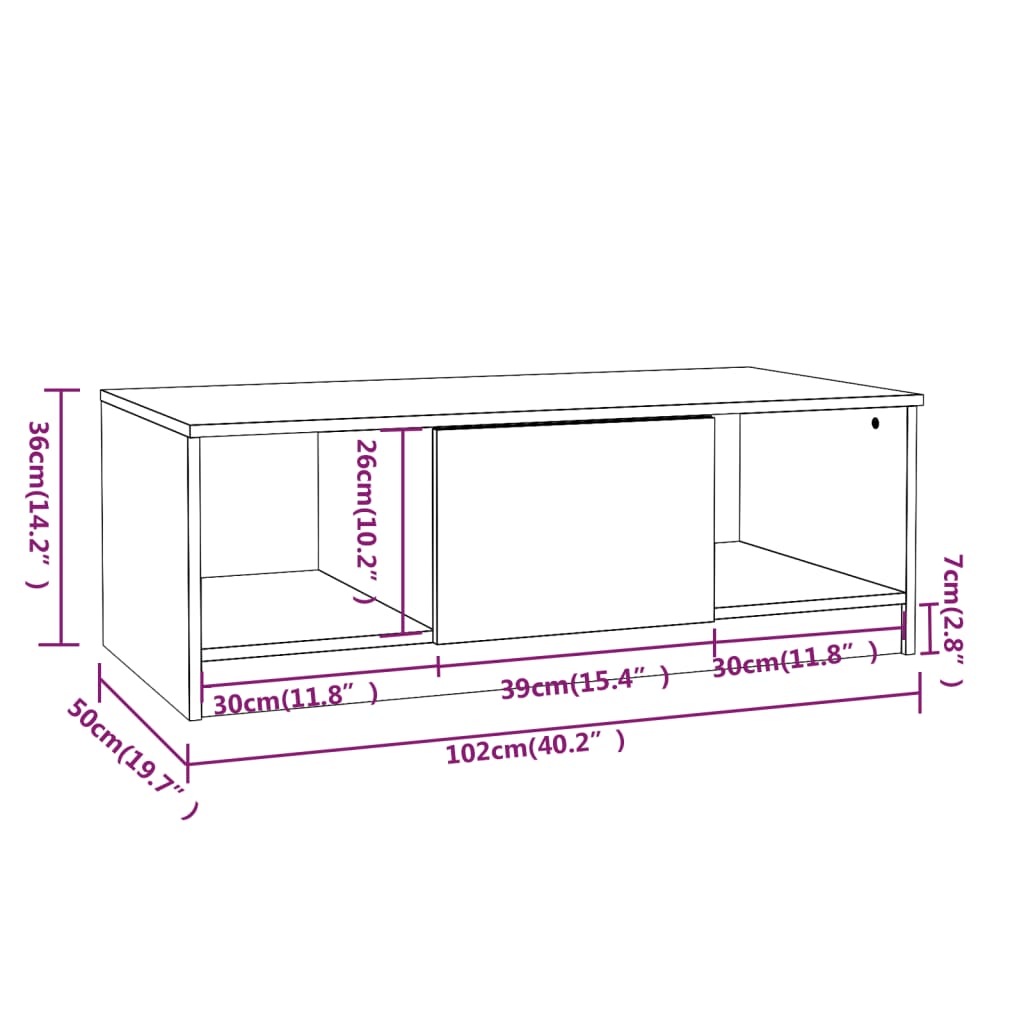 Salontafel 102x50x36 cm bewerkt hout