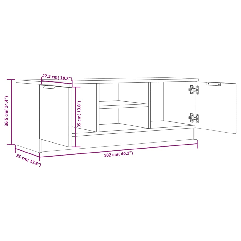 Tv-meubel 102x35x36,5 cm bewerkt hout eikenkleurig