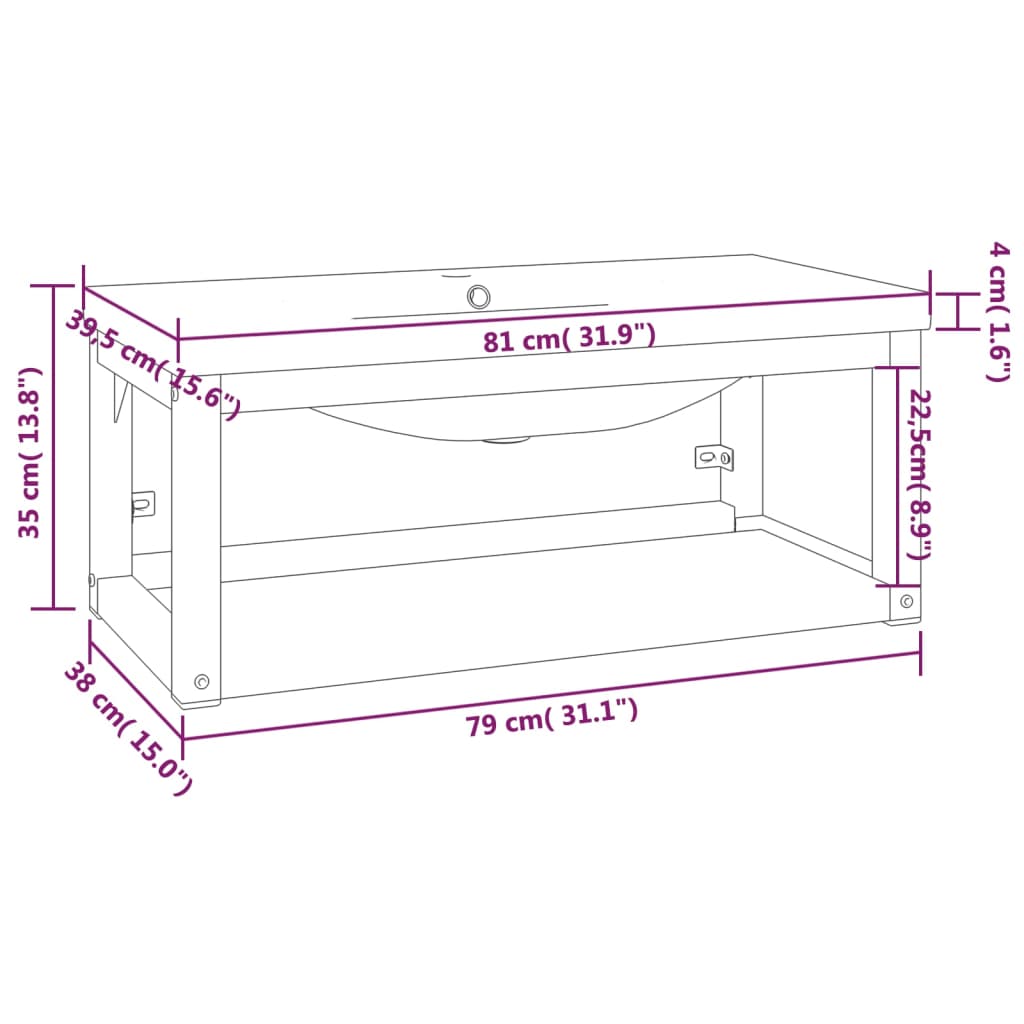 Wastafelframe met inbouwwastafel ijzer