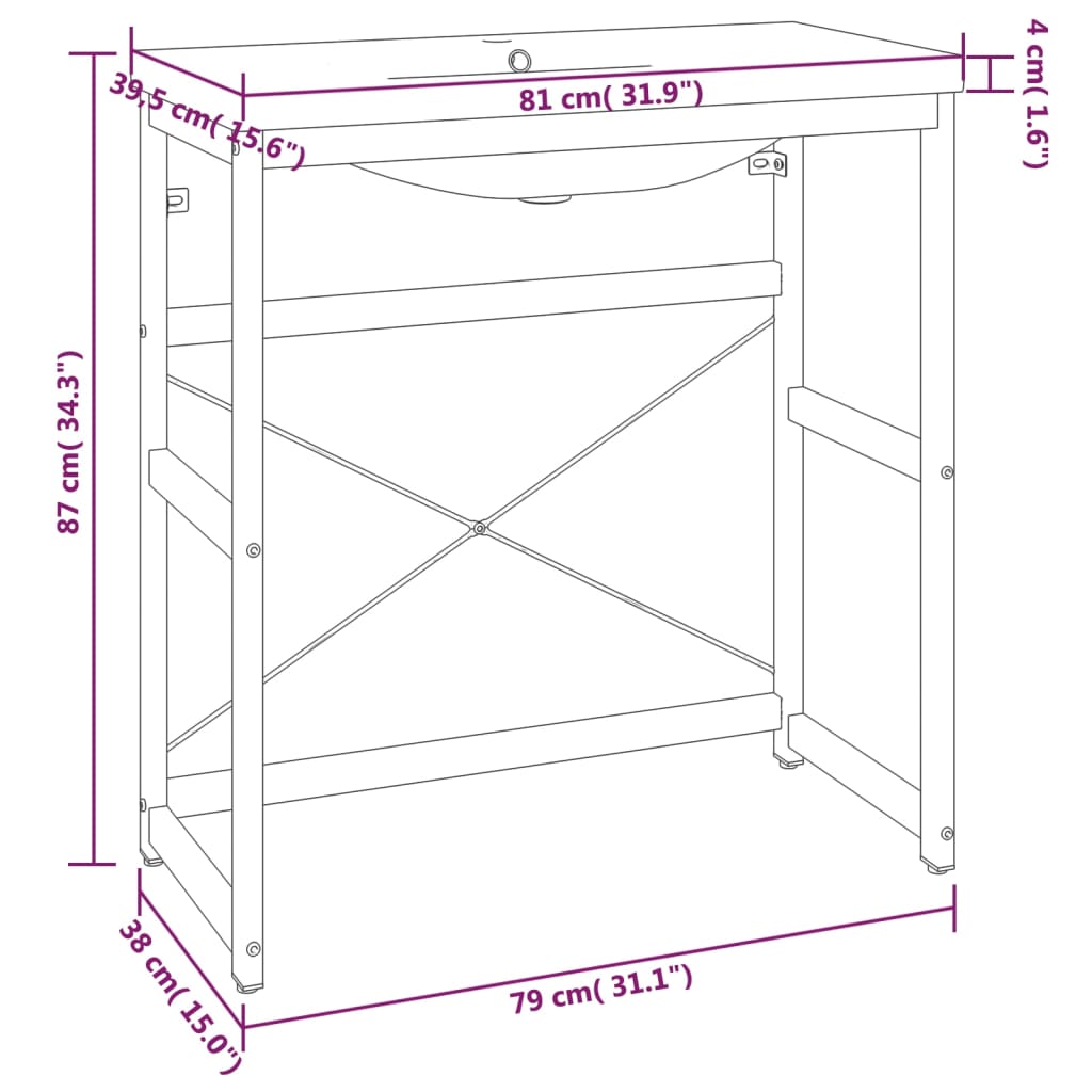 Wastafelframe met inbouwwastafel ijzer zwart